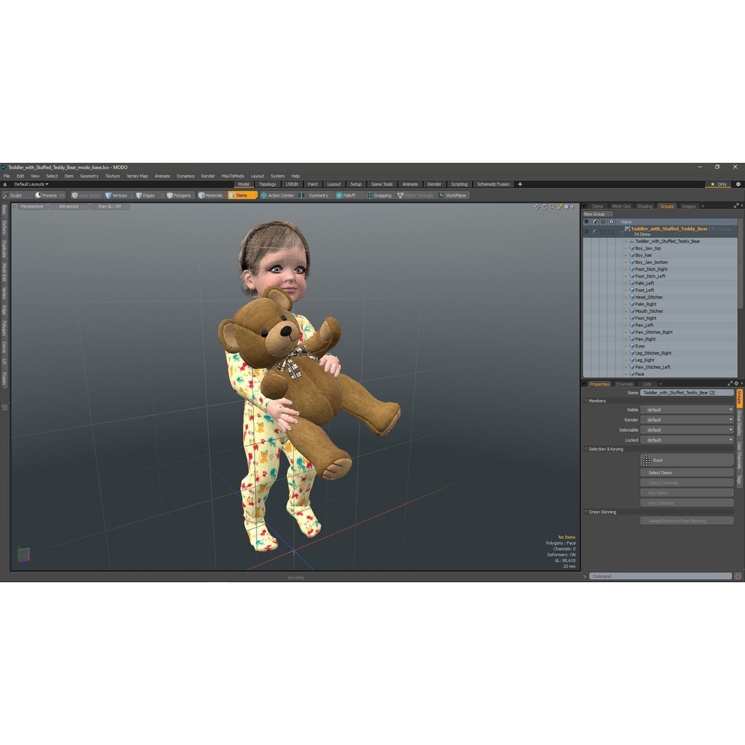 Toddler with Stuffed Teddy Bear 3D Model – Realistic Character with PBR Textures - View 22