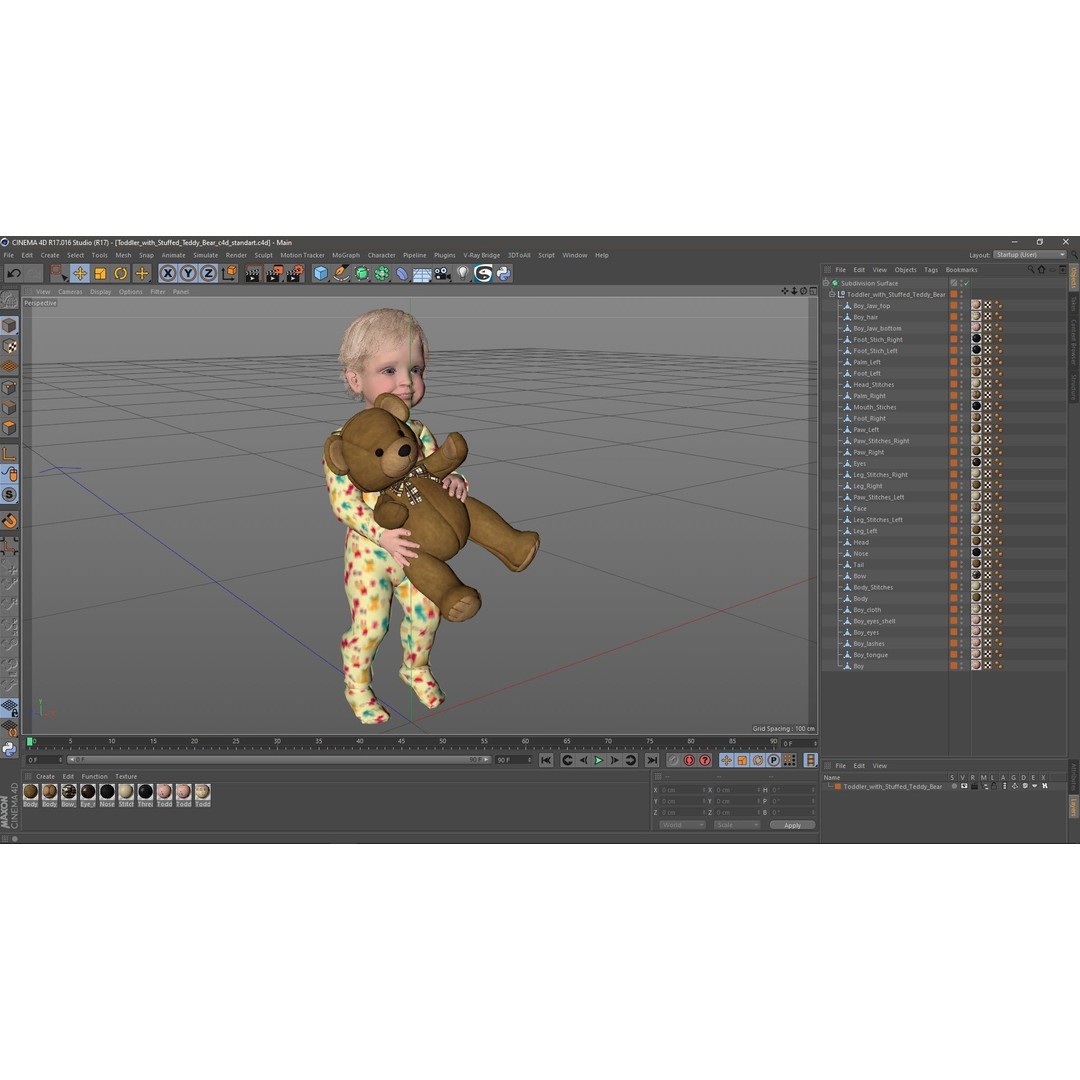 Toddler with Stuffed Teddy Bear 3D Model – Realistic Character with PBR Textures - View 23