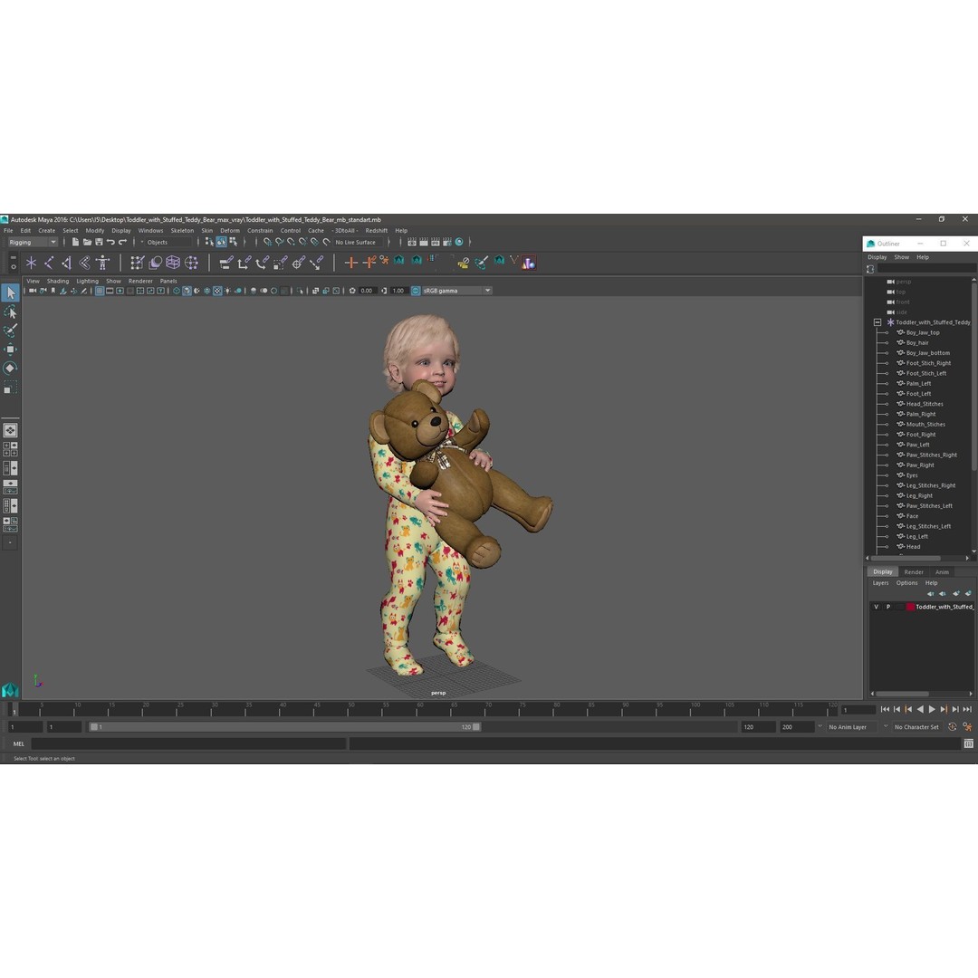 Toddler with Stuffed Teddy Bear 3D Model – Realistic Character with PBR Textures - View 24