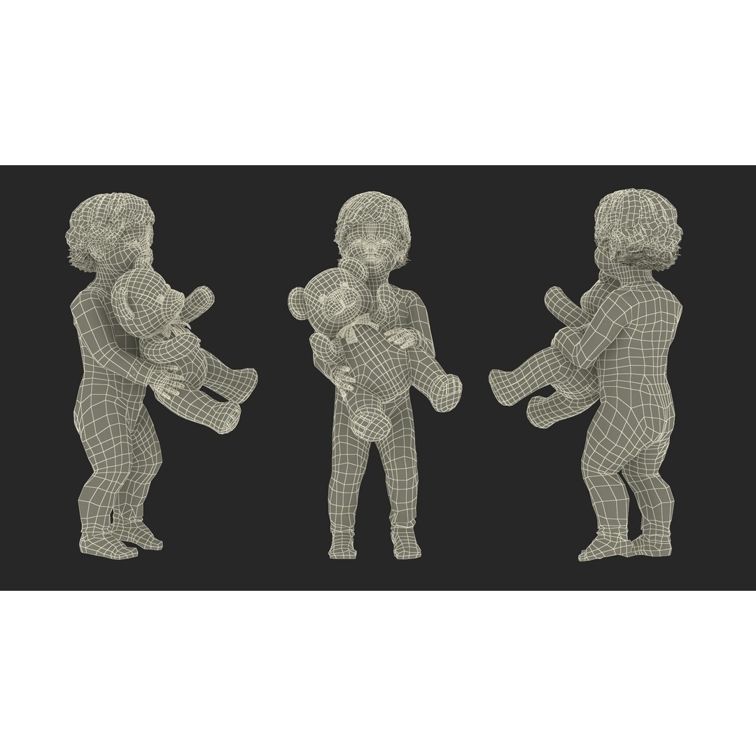 Toddler with Stuffed Teddy Bear 3D Model – Realistic Character with PBR Textures - View 25