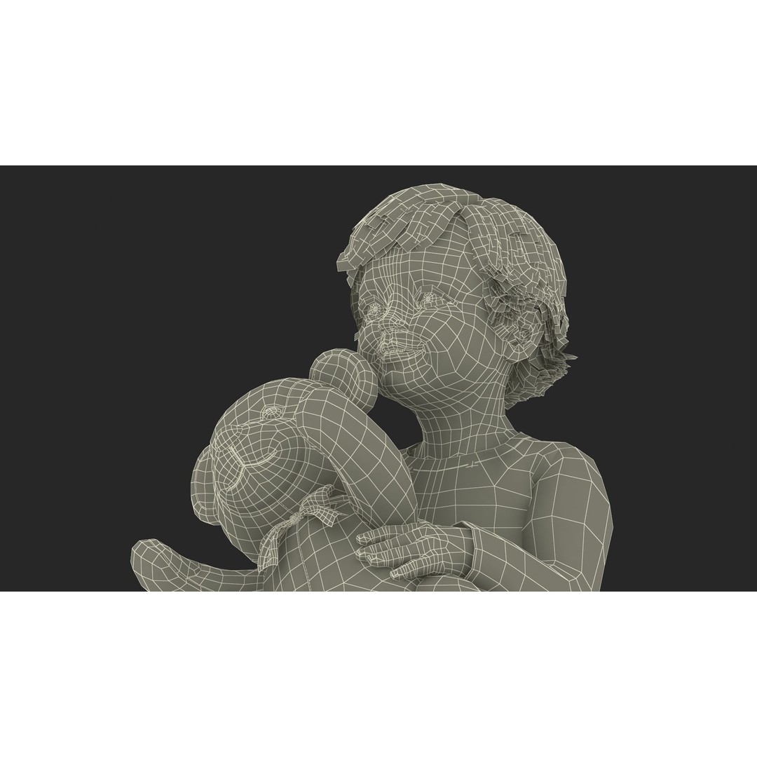 Toddler with Stuffed Teddy Bear 3D Model – Realistic Character with PBR Textures - View 27