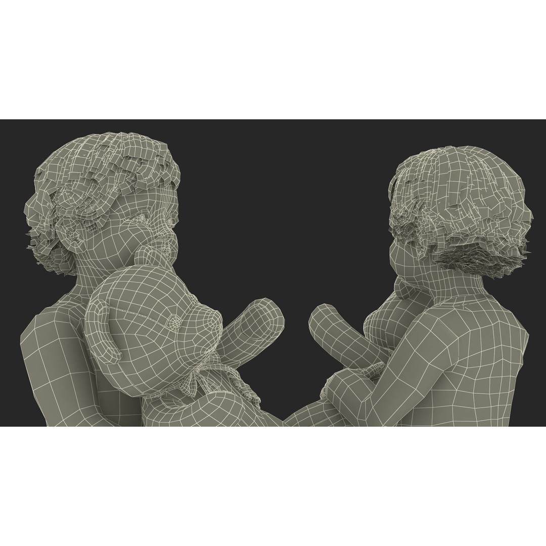 Toddler with Stuffed Teddy Bear 3D Model – Realistic Character with PBR Textures - View 28