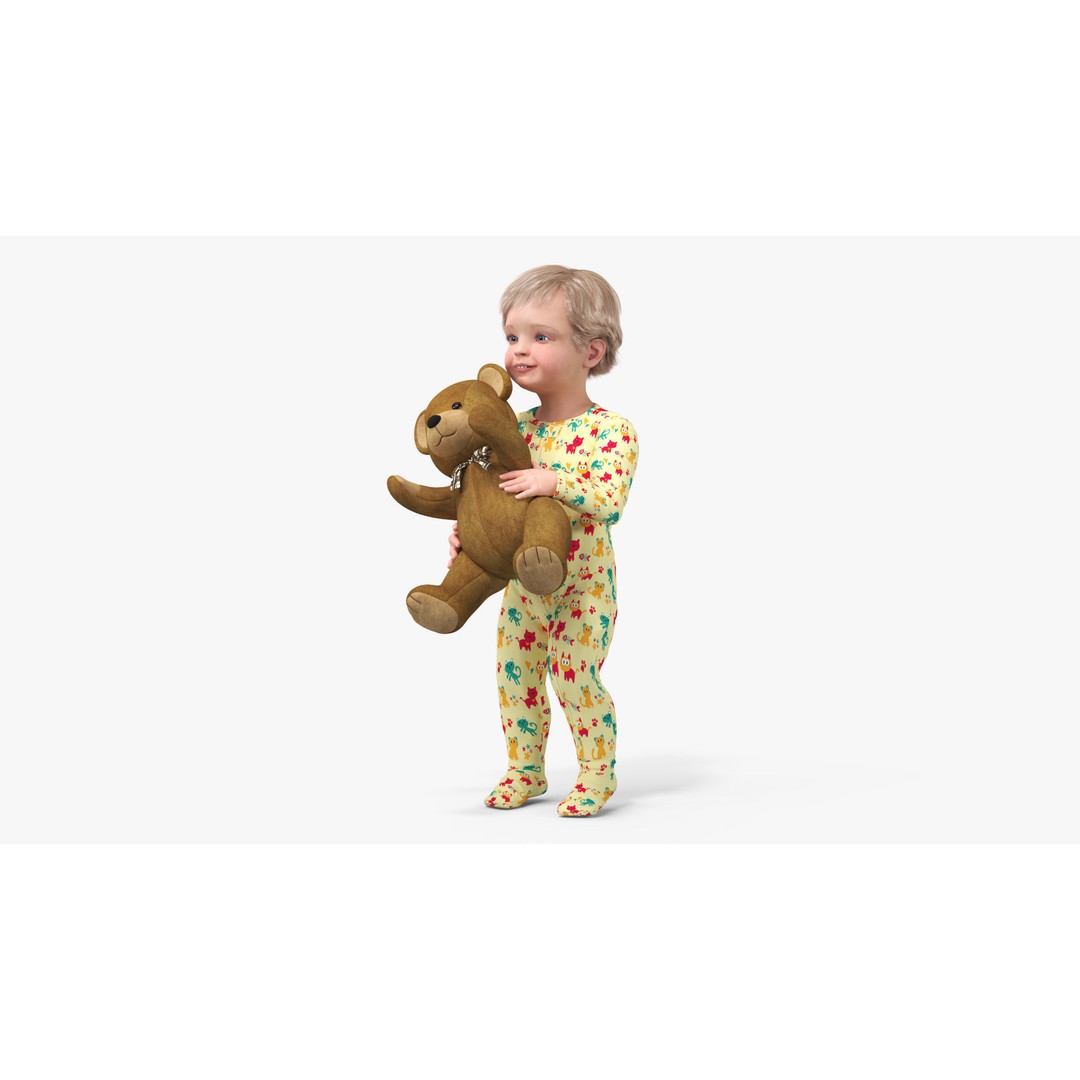 Toddler with Stuffed Teddy Bear 3D Model – Realistic Character with PBR Textures - View 6