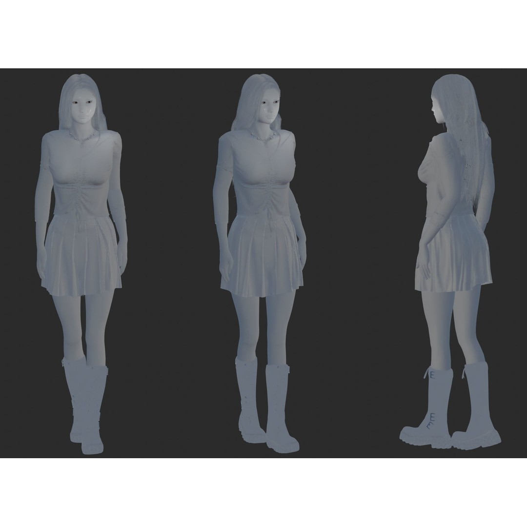 Realistic Girl 3D Model – Low Poly Game Ready Character, FBX, Blender