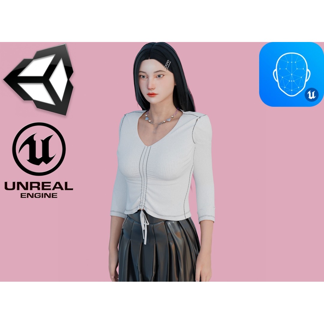 Realistic Girl 3D Model – Low Poly Game Ready Character, FBX, Blender - View 2