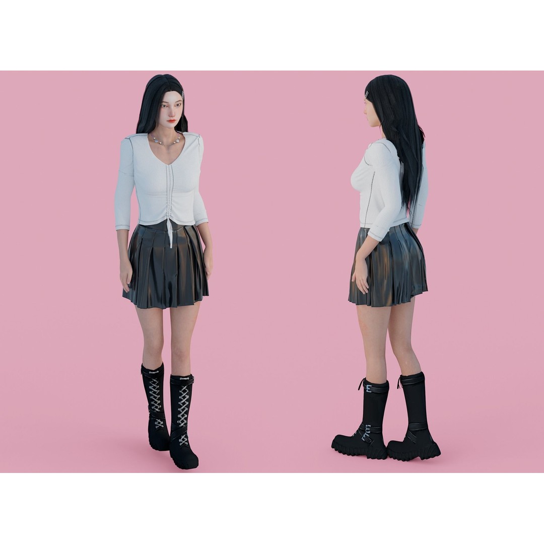 Realistic Girl 3D Model – Low Poly Game Ready Character, FBX, Blender - View 4
