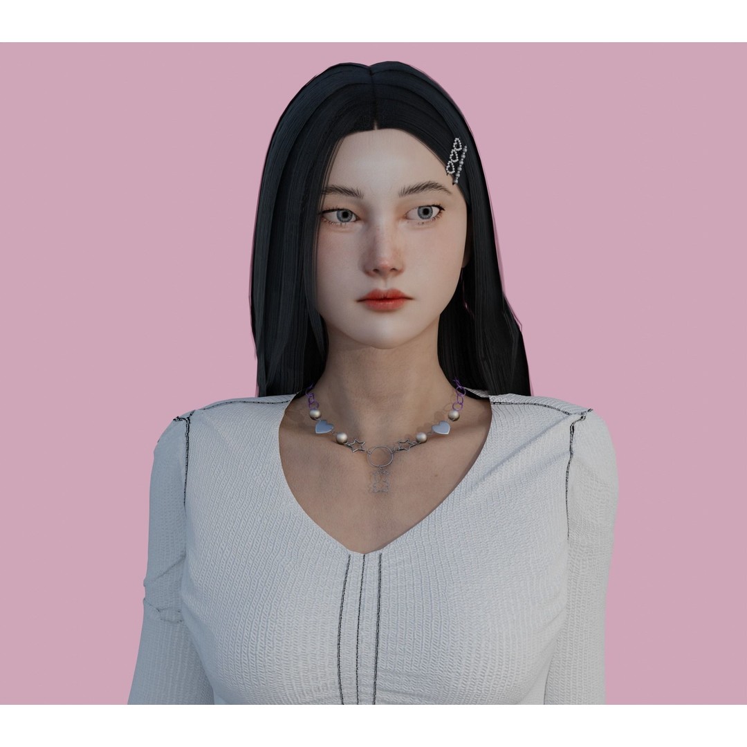 Realistic Girl 3D Model – Low Poly Game Ready Character, FBX, Blender - View 6