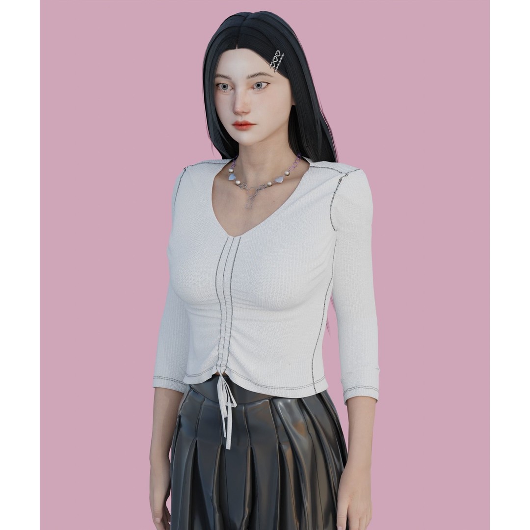 Realistic Girl 3D Model – Low Poly Game Ready Character, FBX, Blender - View 8