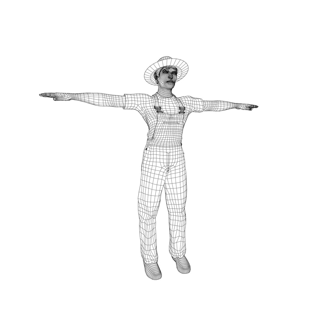 Caucasian Farmer Character 3D Model – Realistic Rigged Asset for Animation