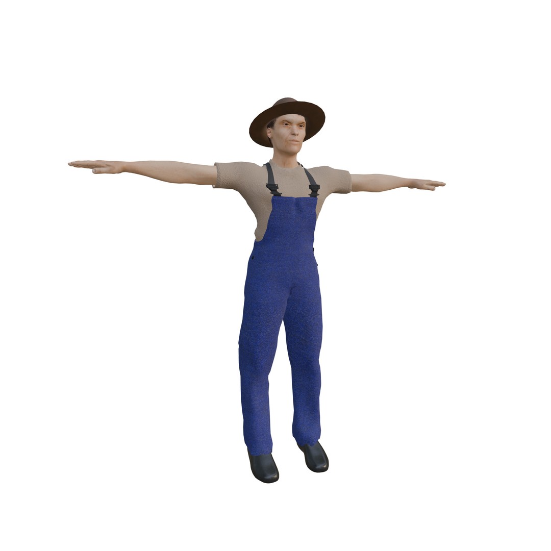 Caucasian Farmer Character 3D Model – Realistic Rigged Asset for Animation - View 14