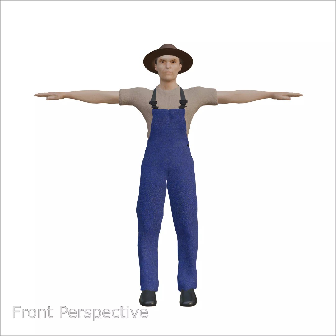Caucasian Farmer Character 3D Model – Realistic Rigged Asset for Animation - View 2