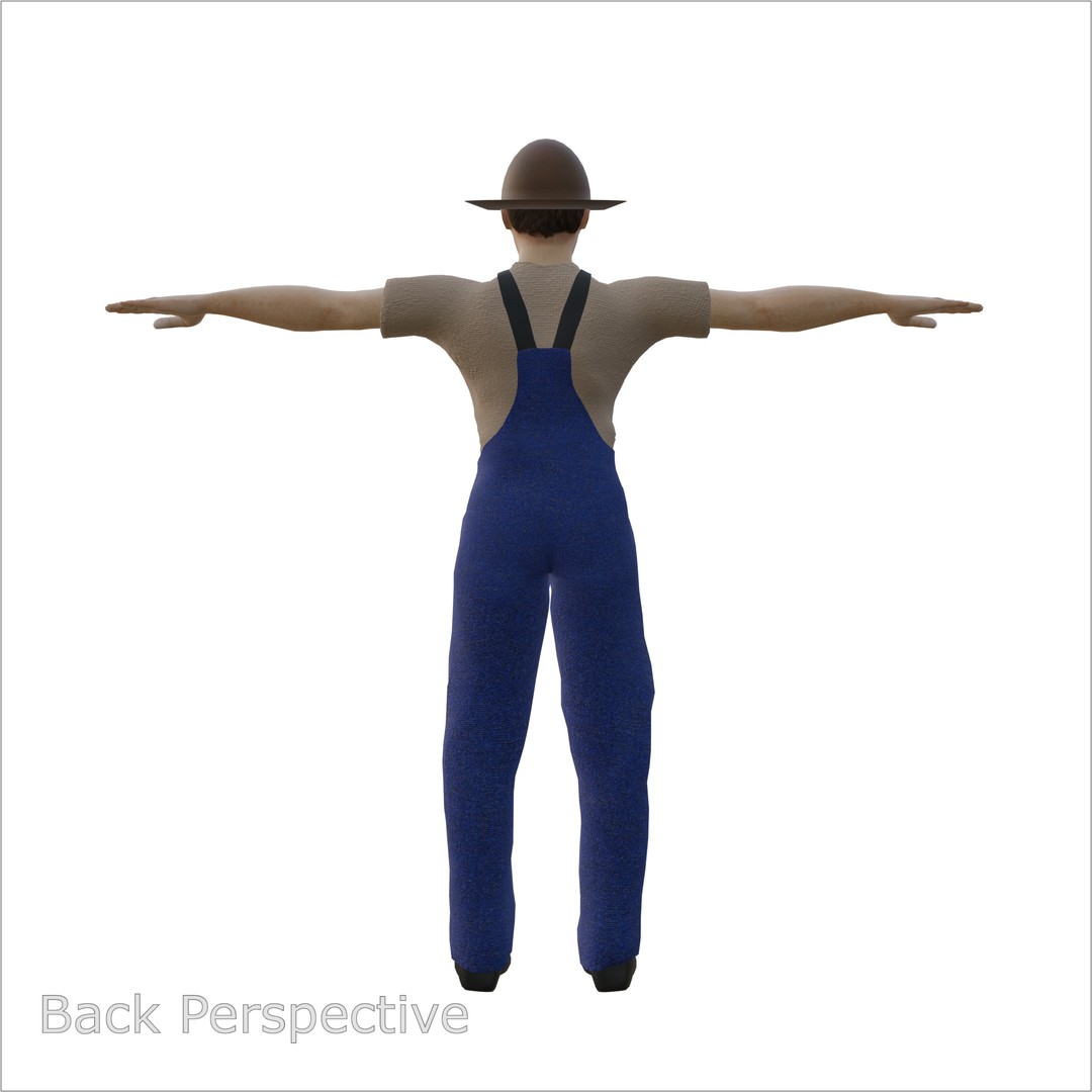 Caucasian Farmer Character 3D Model – Realistic Rigged Asset for Animation - View 3