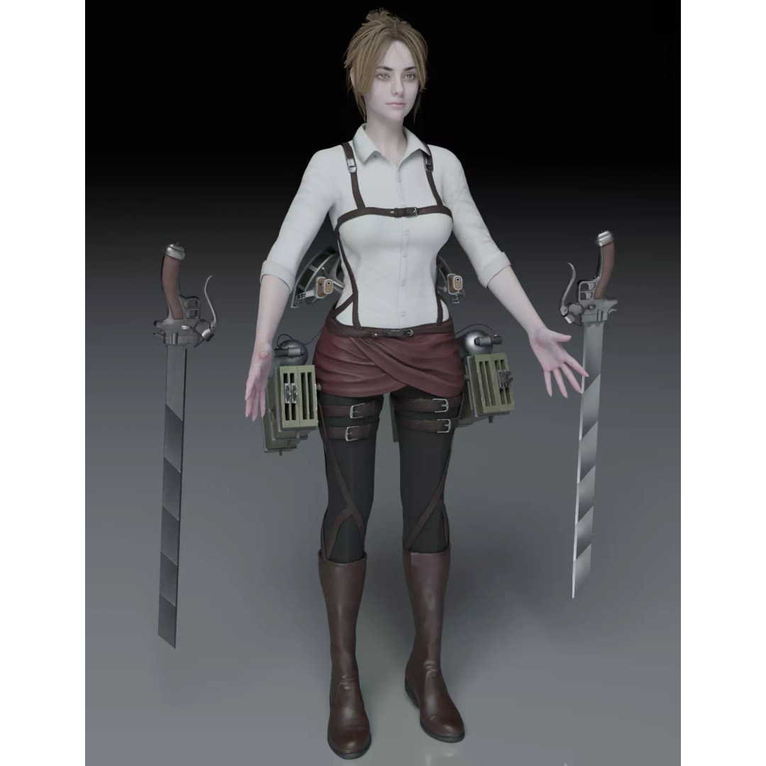 Female 3D Model – Attack on Titan Rigged Character, PBR 8K - View 23