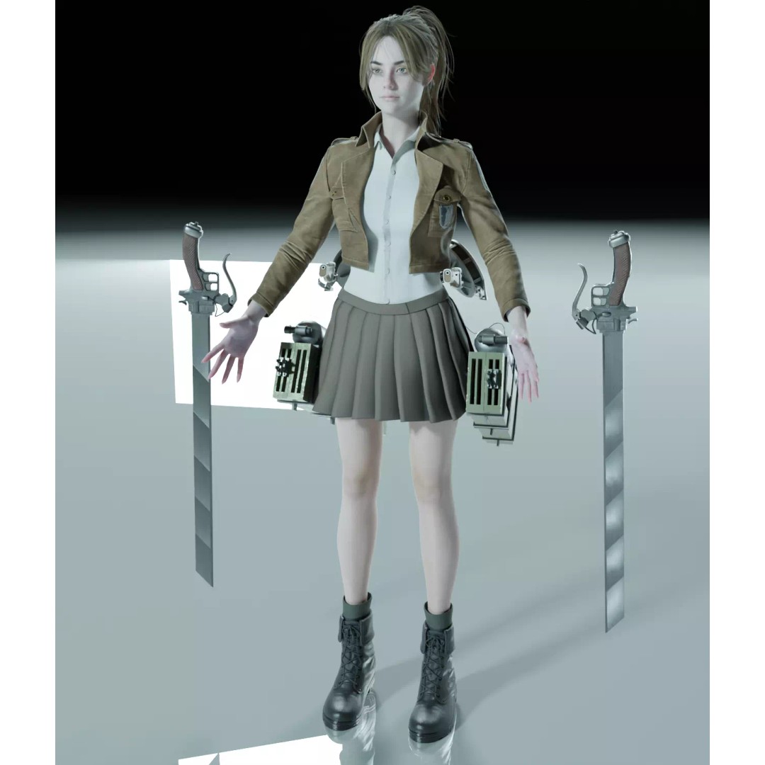 Female 3D Model – Attack on Titan Rigged Character, PBR 8K - View 29