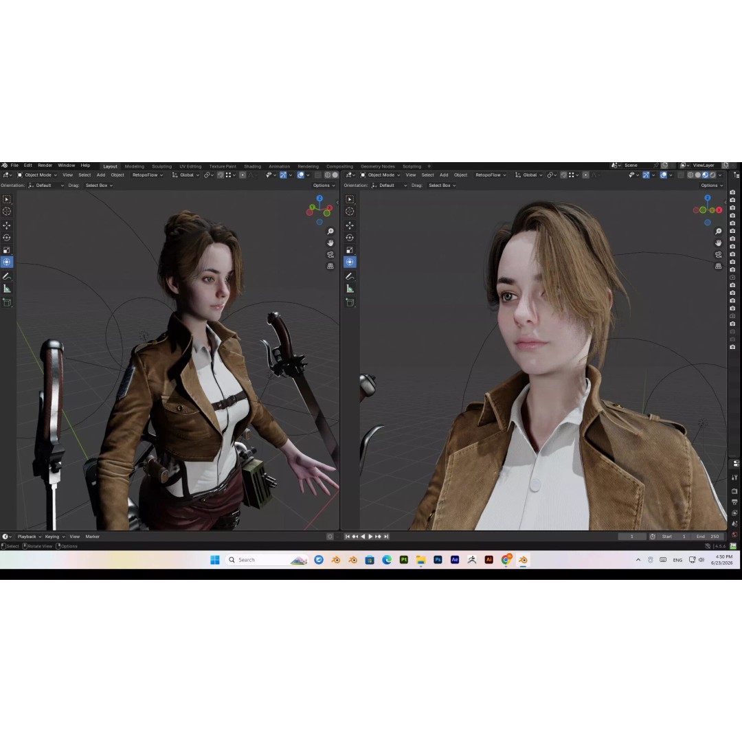 Female 3D Model – Attack on Titan Rigged Character, PBR 8K - View 41