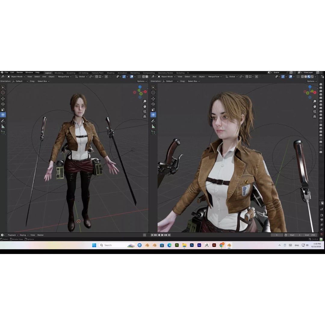 Female 3D Model – Attack on Titan Rigged Character, PBR 8K - View 5