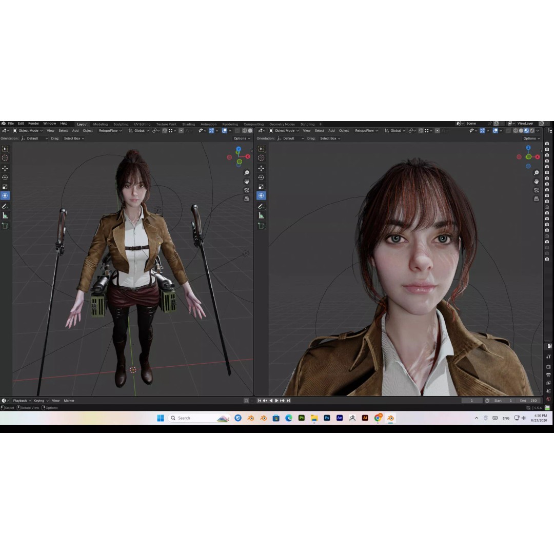 Female 3D Model – Attack on Titan Rigged Character, PBR 8K - View 52