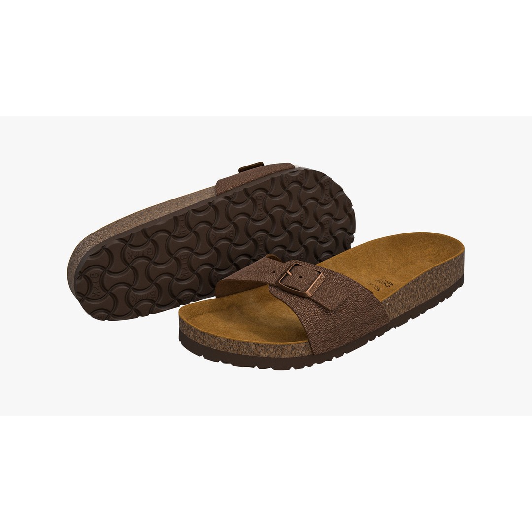 Birkenstock Madrid 3D Model – Brown Leather Sandals, FBX & V-Ray - View 3