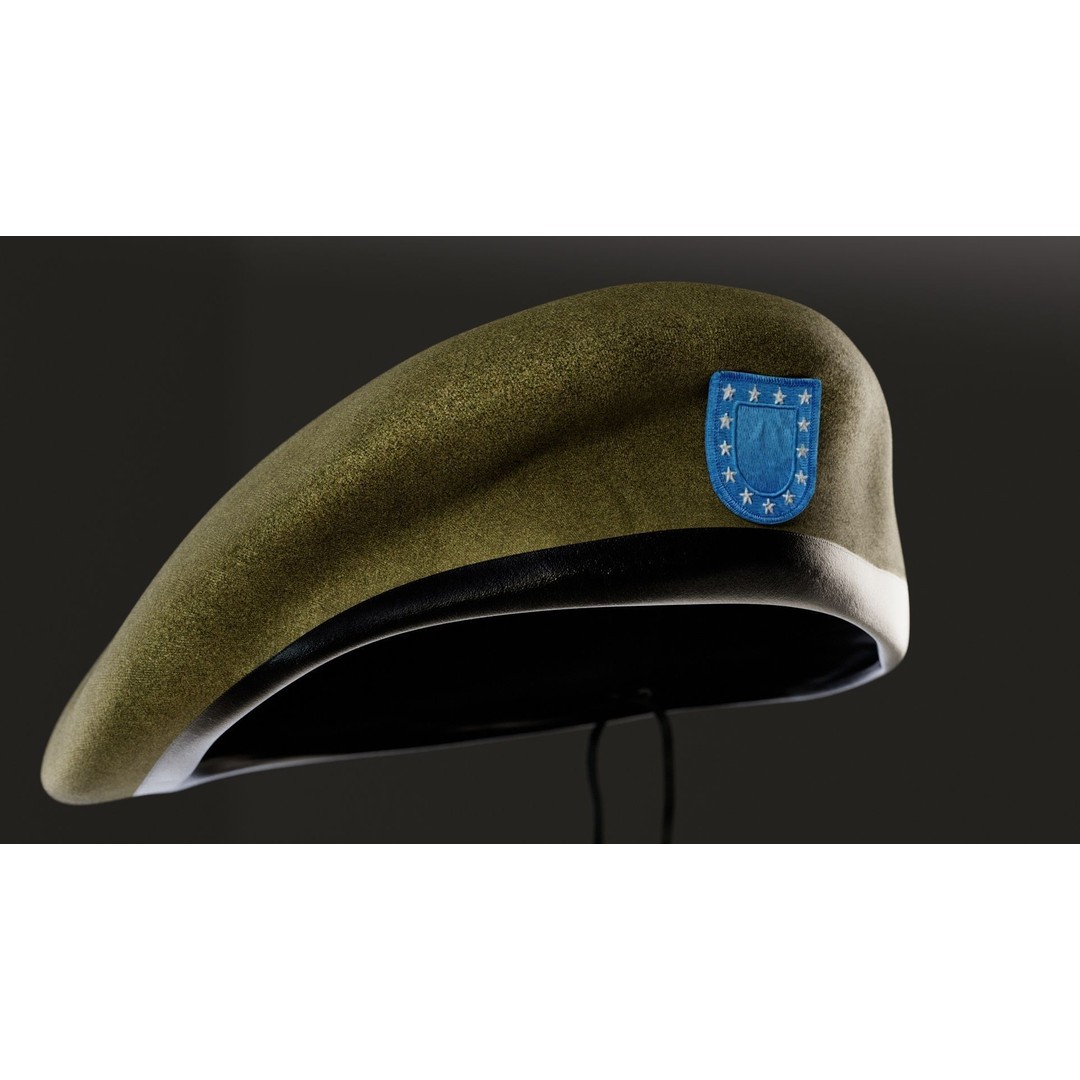 Human Hand 3D Model – Low Poly Character with Olive Green Beret - View 35
