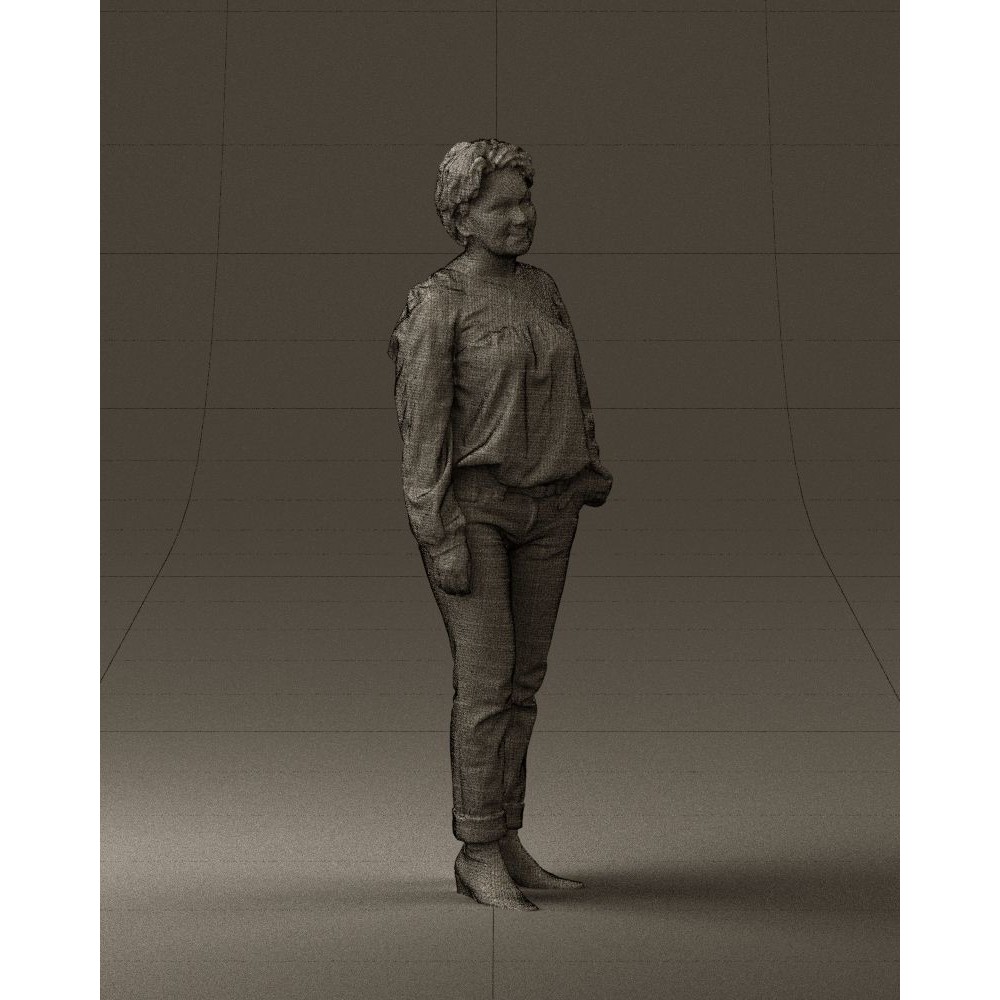 Woman 3D Model – Realistic Character in Dots Top Jeans, FBX - View 10