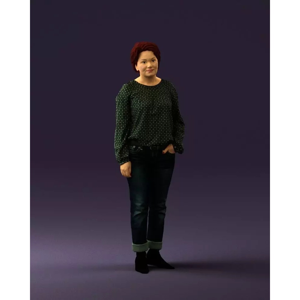 Woman 3D Model – Realistic Character in Dots Top Jeans, FBX - View 2