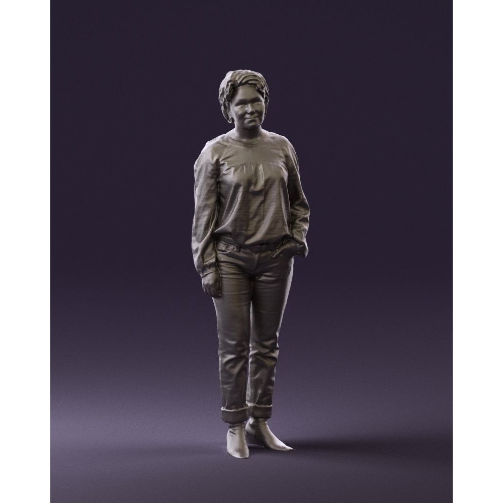 Woman 3D Model – Realistic Character in Dots Top Jeans, FBX - View 3