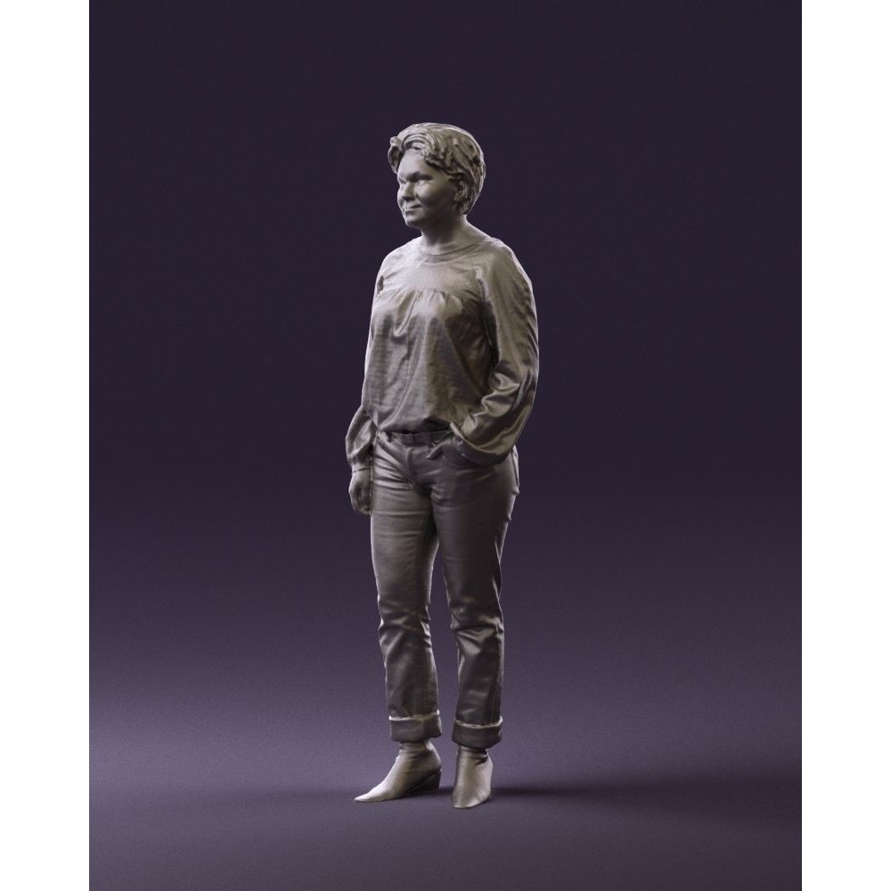 Woman 3D Model – Realistic Character in Dots Top Jeans, FBX - View 30