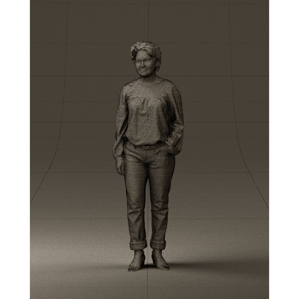 Woman 3D Model – Realistic Character in Dots Top Jeans, FBX - View 34