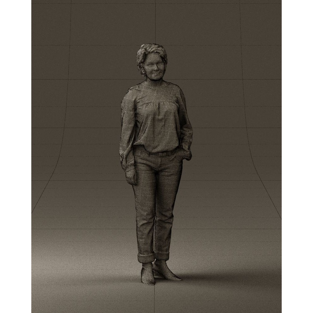Woman 3D Model – Realistic Character in Dots Top Jeans, FBX - View 4