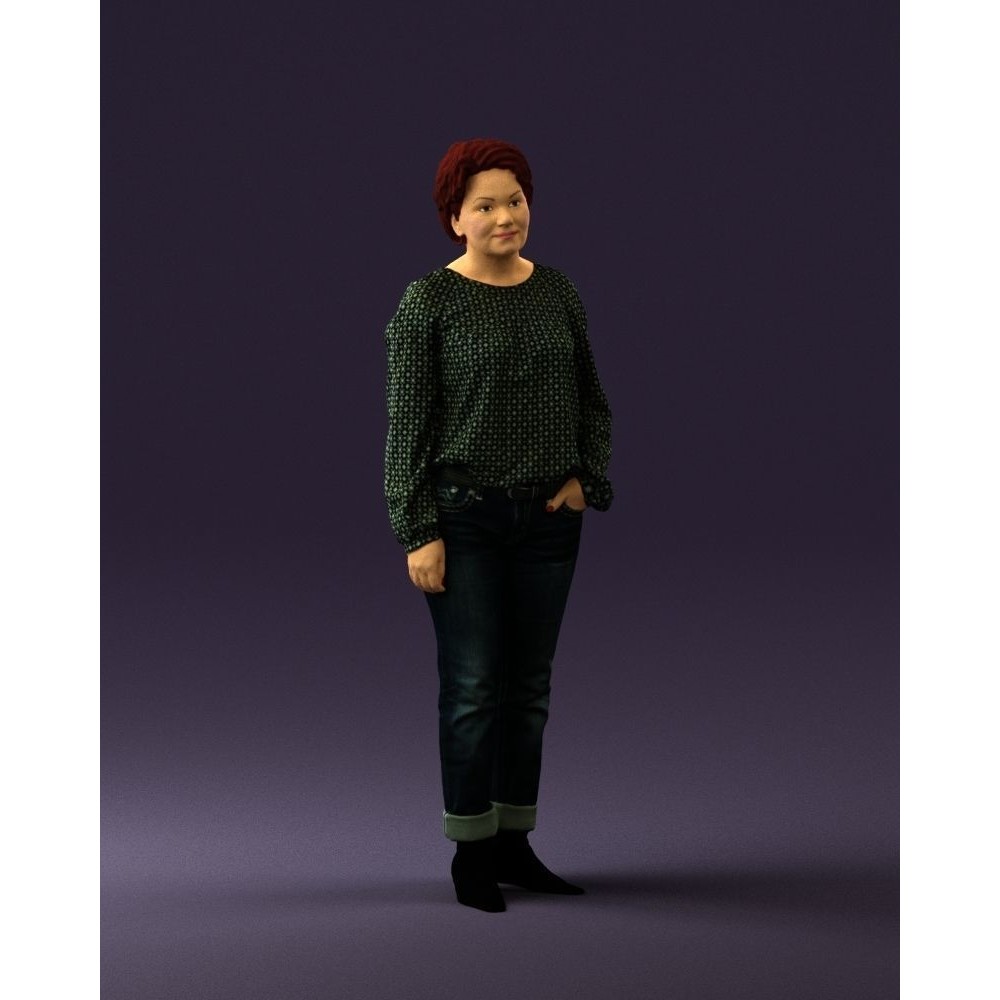 Woman 3D Model – Realistic Character in Dots Top Jeans, FBX - View 5