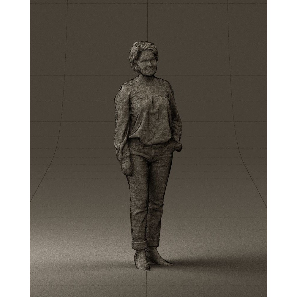 Woman 3D Model – Realistic Character in Dots Top Jeans, FBX - View 7