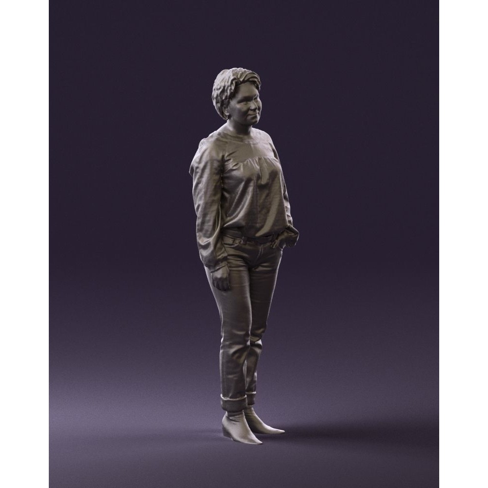 Woman 3D Model – Realistic Character in Dots Top Jeans, FBX - View 9