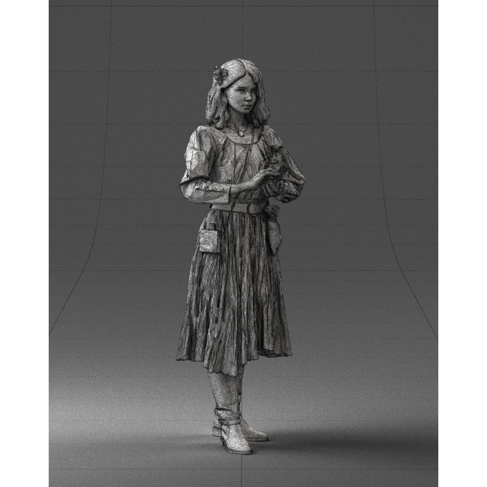 Young Woman 3D Model – Historical Fantasy Character, FBX, PBR - View 10