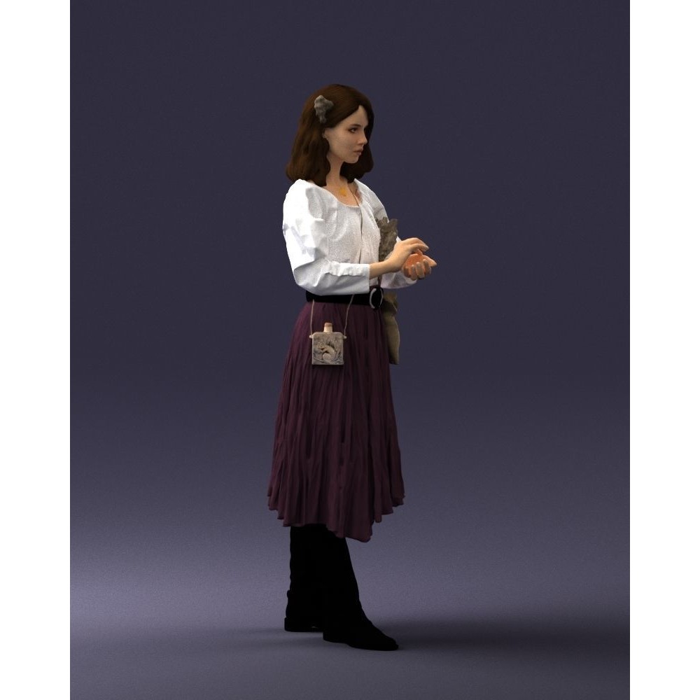 Young Woman 3D Model – Historical Fantasy Character, FBX, PBR - View 11