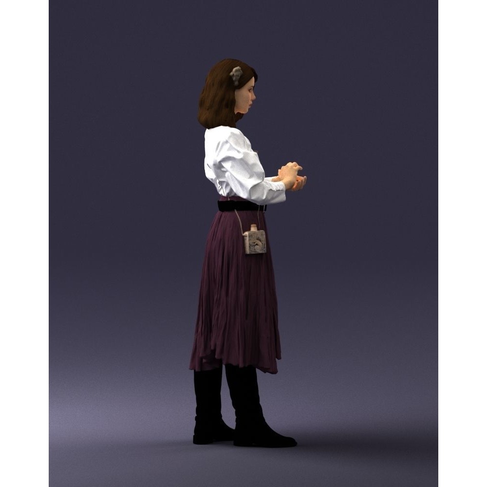 Young Woman 3D Model – Historical Fantasy Character, FBX, PBR - View 14