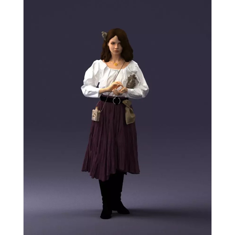 Young Woman 3D Model – Historical Fantasy Character, FBX, PBR - View 2