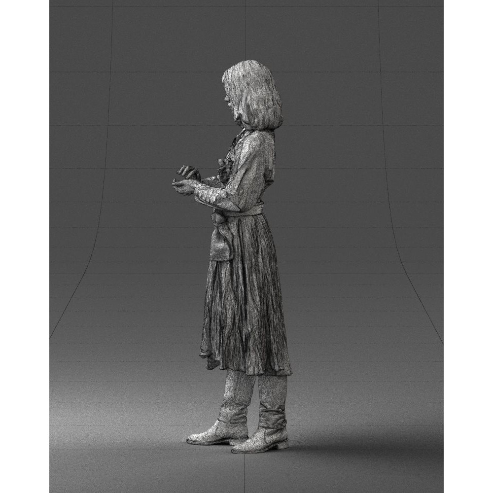 Young Woman 3D Model – Historical Fantasy Character, FBX, PBR - View 28