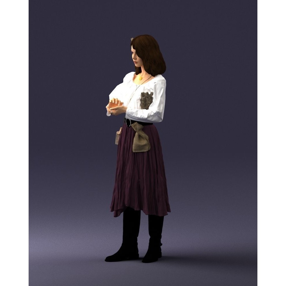Young Woman 3D Model – Historical Fantasy Character, FBX, PBR - View 29