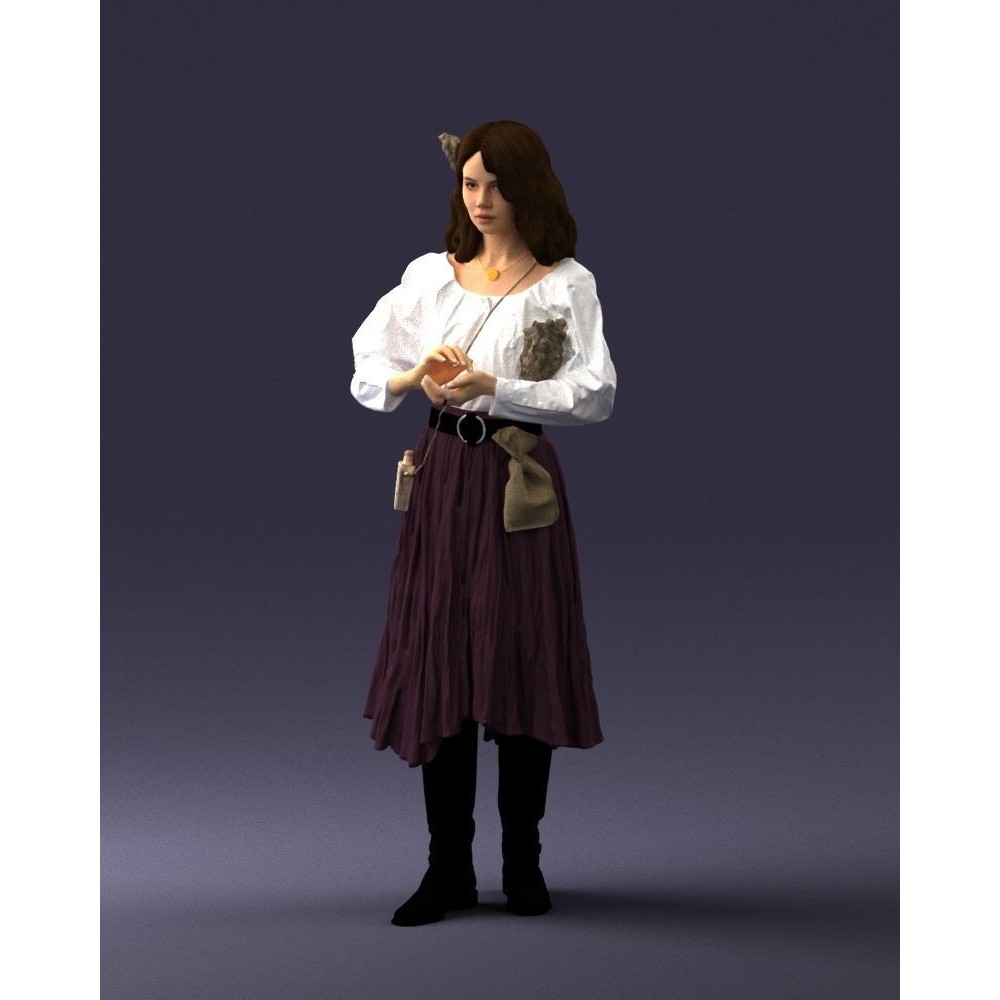 Young Woman 3D Model – Historical Fantasy Character, FBX, PBR - View 32