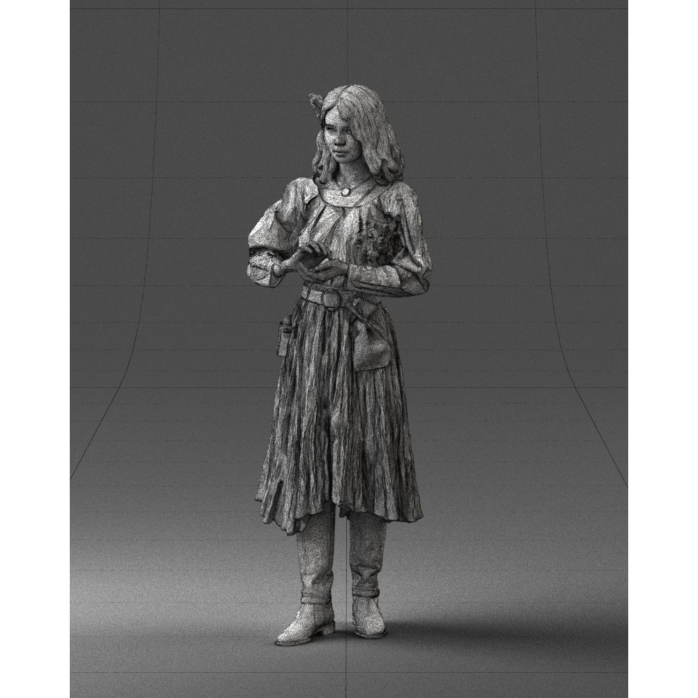 Young Woman 3D Model – Historical Fantasy Character, FBX, PBR - View 34