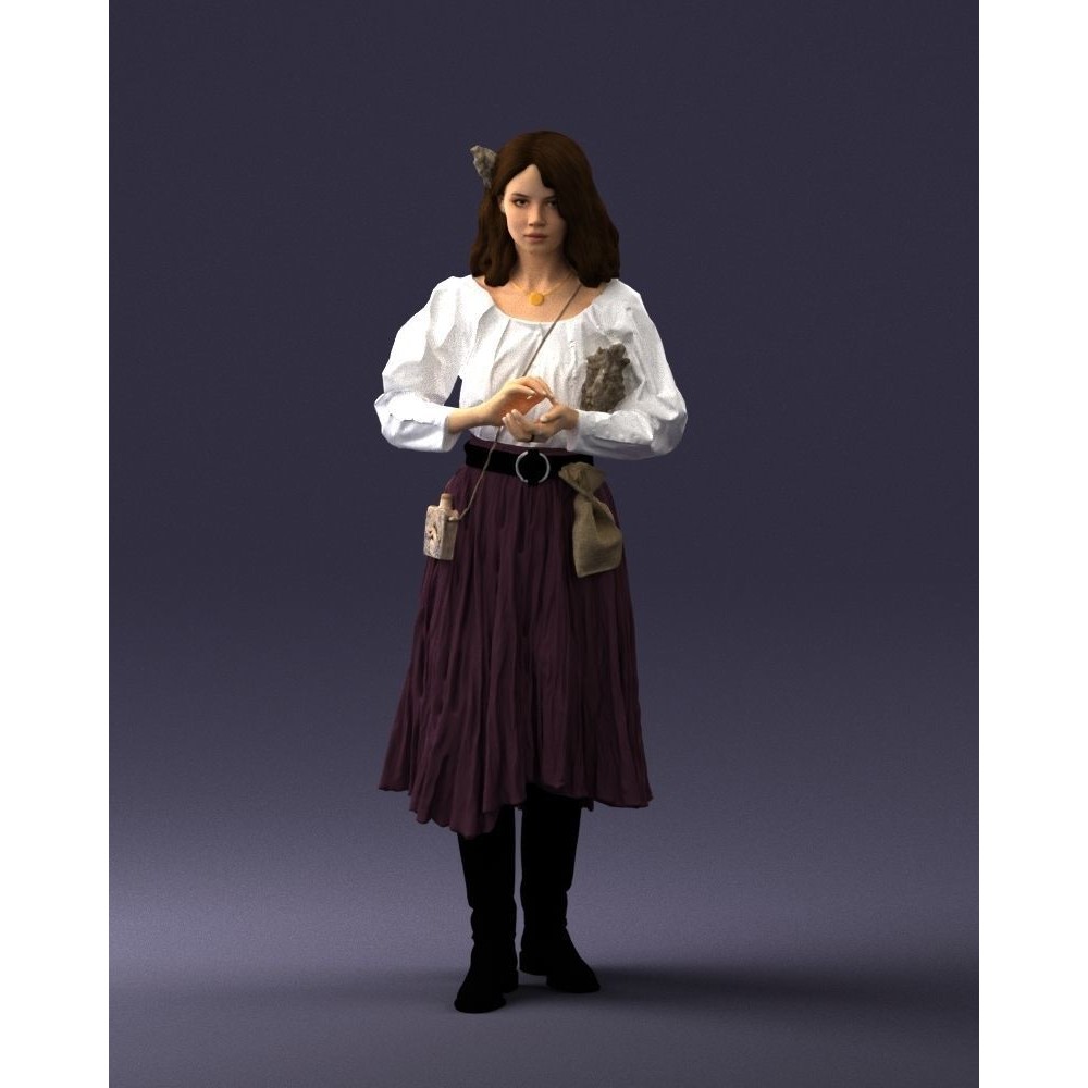 Young Woman 3D Model – Historical Fantasy Character, FBX, PBR - View 35