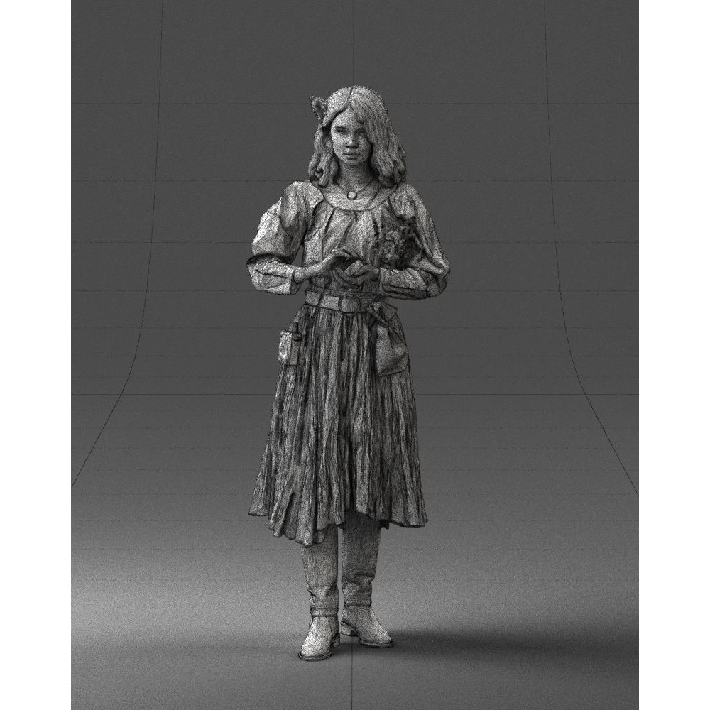 Young Woman 3D Model – Historical Fantasy Character, FBX, PBR - View 37