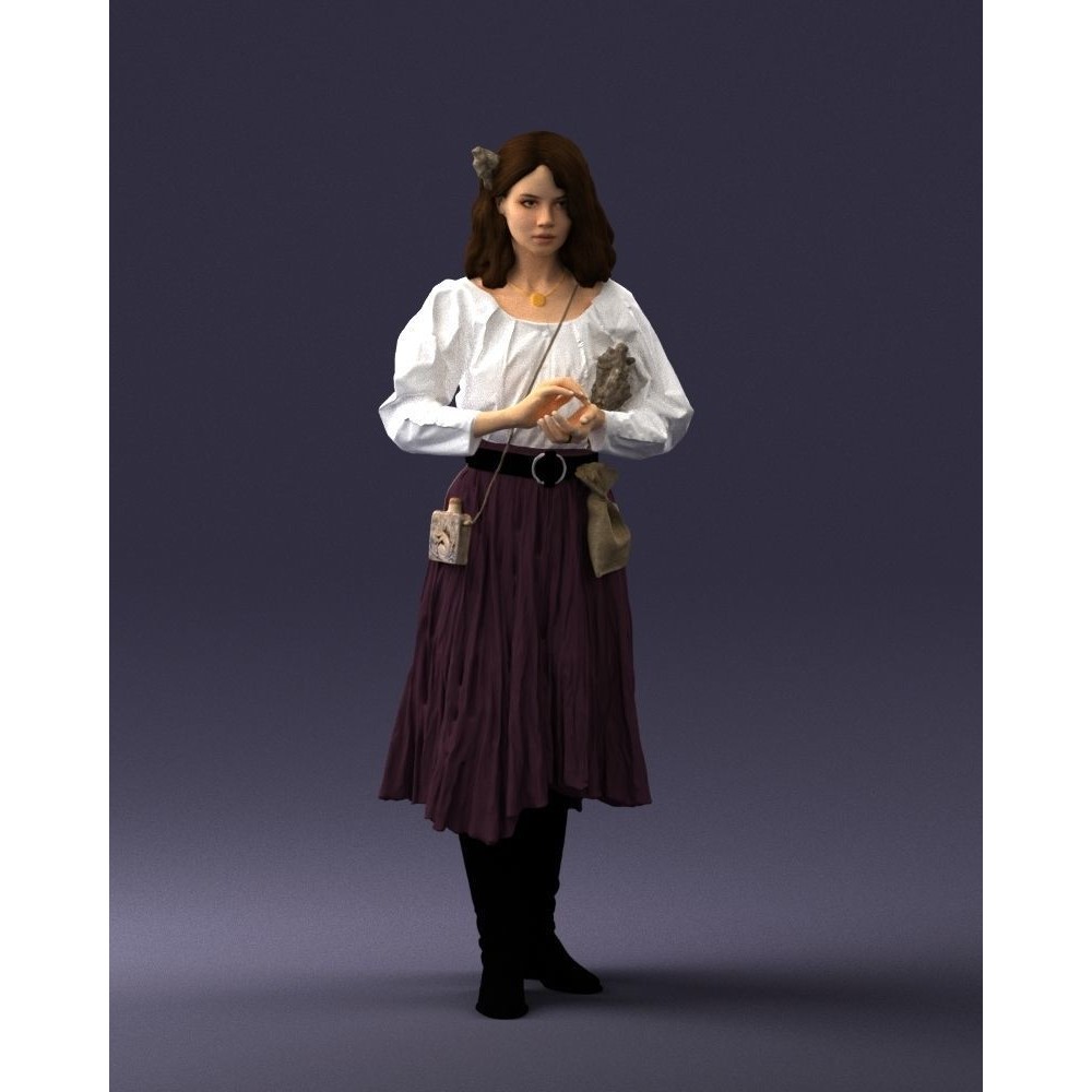 Young Woman 3D Model – Historical Fantasy Character, FBX, PBR - View 5