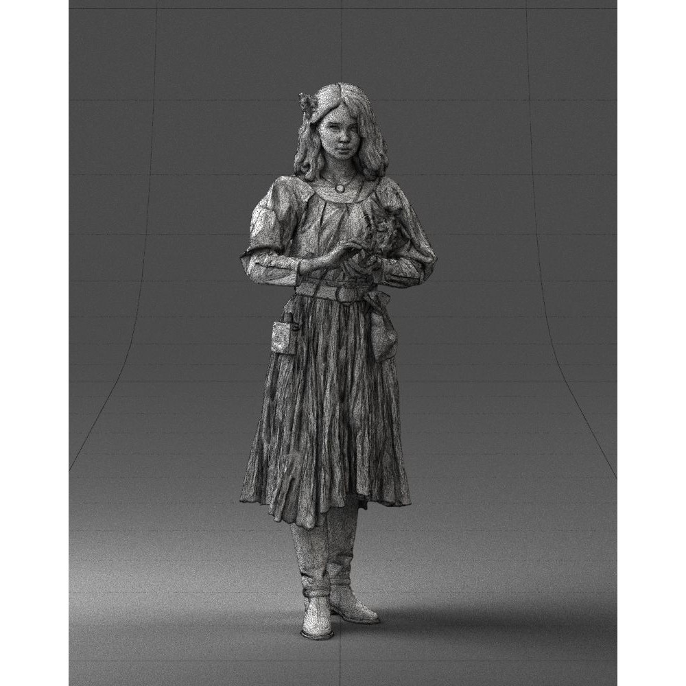 Young Woman 3D Model – Historical Fantasy Character, FBX, PBR - View 7