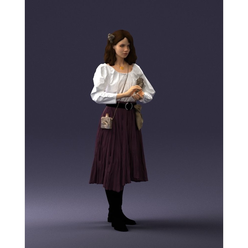 Young Woman 3D Model – Historical Fantasy Character, FBX, PBR - View 8
