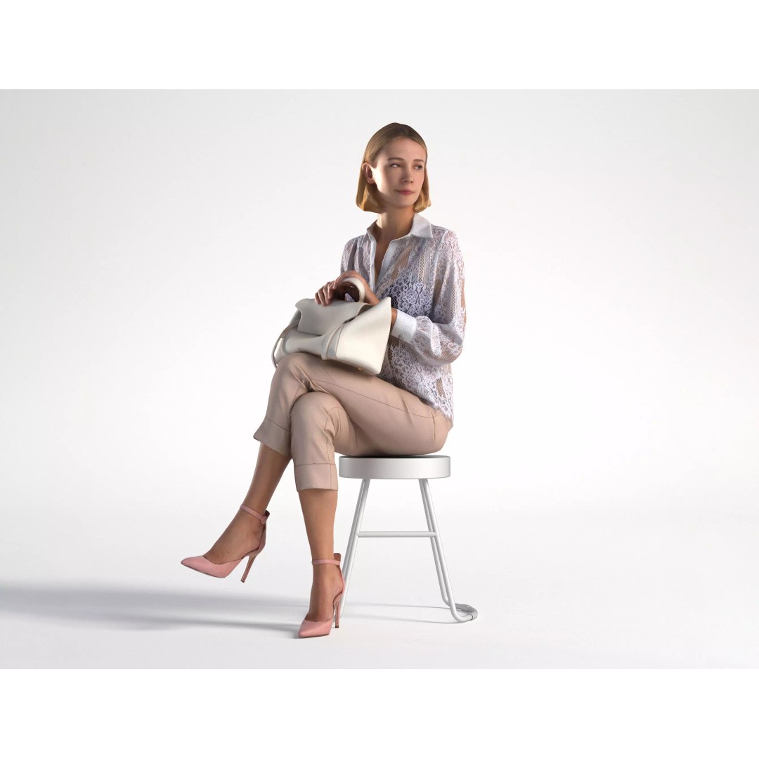 Woman 3D Model – Low Poly Business Outfit Character for Rendering - View 2