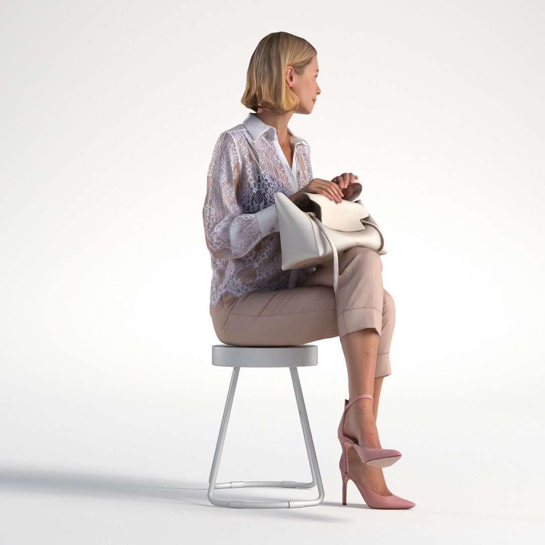 Woman 3D Model – Low Poly Business Outfit Character for Rendering - View 4