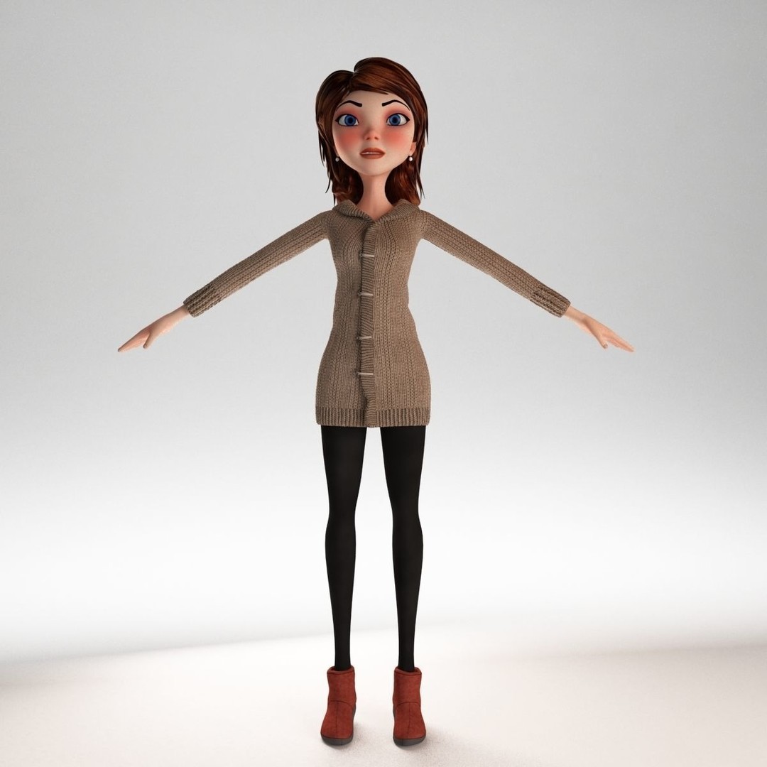 Cartoon Girl 3D Model – Rigged Low-Poly Character, FBX, OBJ - View 11