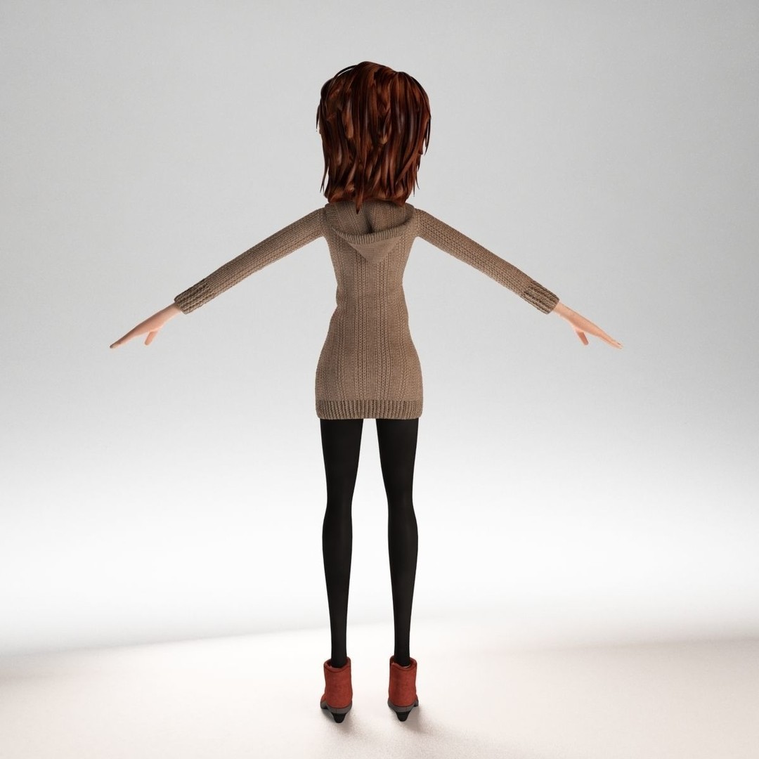 Cartoon Girl 3D Model – Rigged Low-Poly Character, FBX, OBJ - View 12