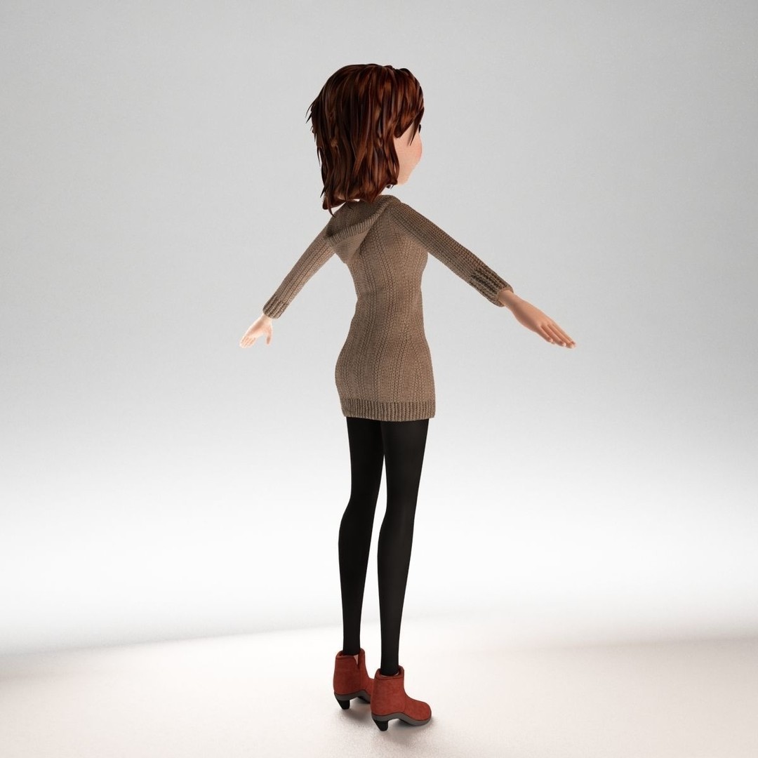 Cartoon Girl 3D Model – Rigged Low-Poly Character, FBX, OBJ - View 13